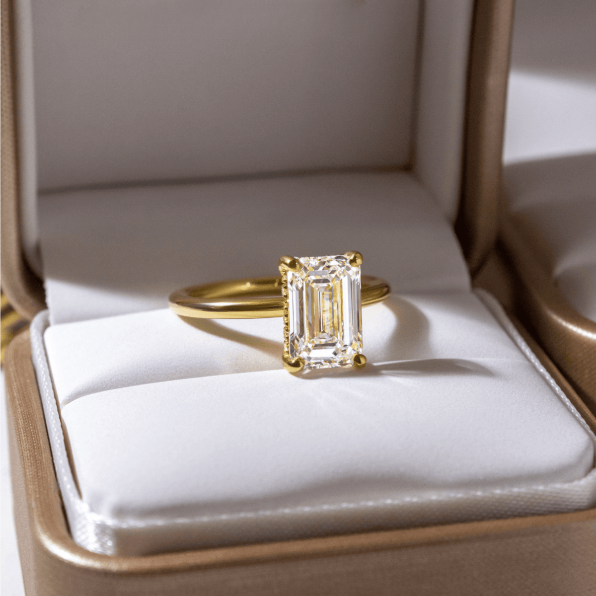 1 Carat Emerald Diamond Minimalist Ring with Hidden Halo in 14K Yellow Gold - Evara Jewelry LLC
