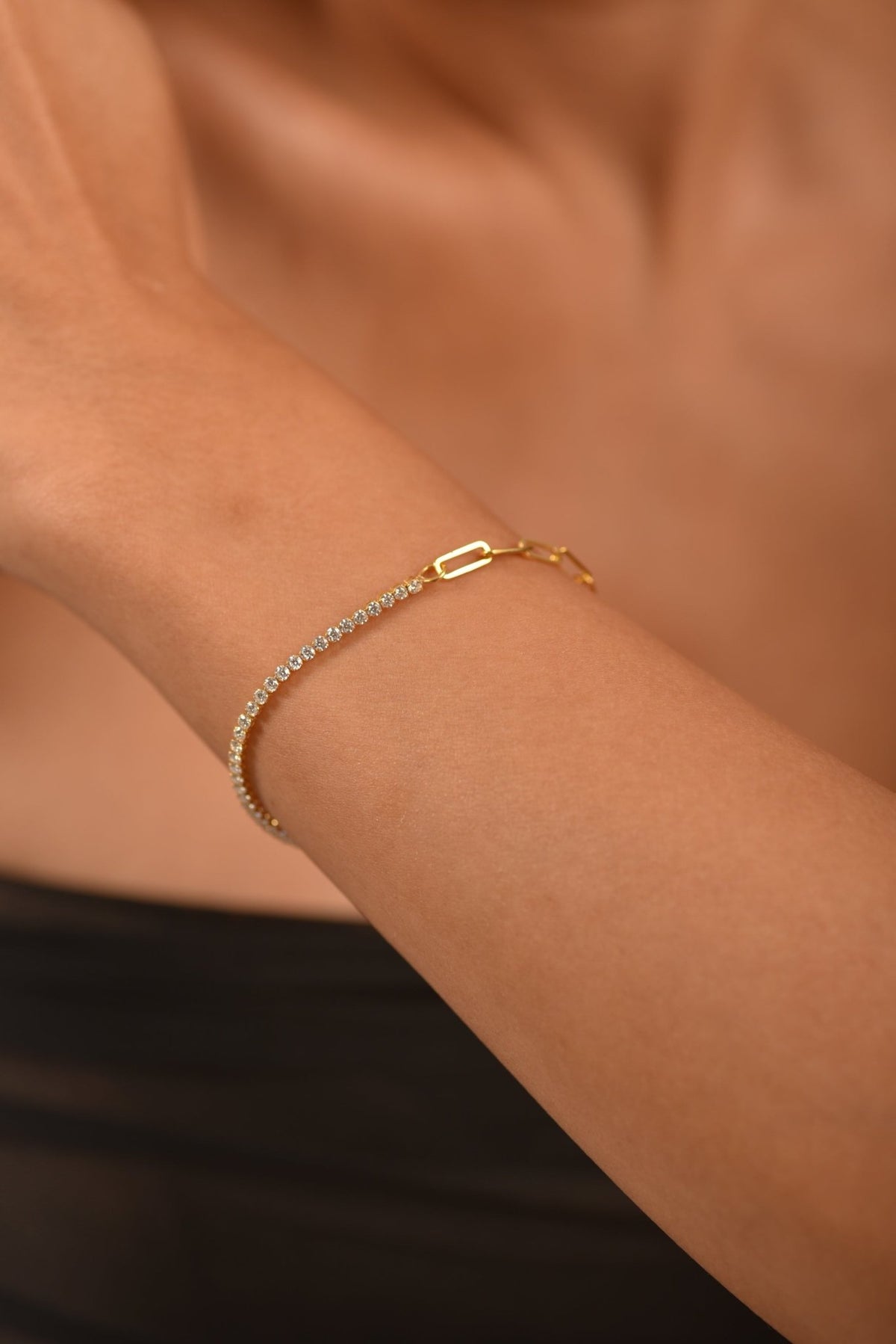 1.38 Carats Diamond & Paperclip 50 - 50 Tennis Bracelet - Lab Grown Diamond - Evara Jewelry LLC