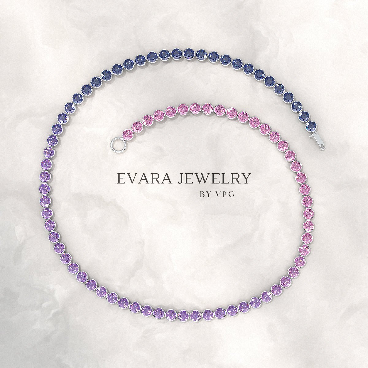 1.94 Carat Sapphire & Amethyst Tennis Bracelet - Natural Sapphire & Amethyst in Solid 18K/14K Gold - Evara Jewelry LLC