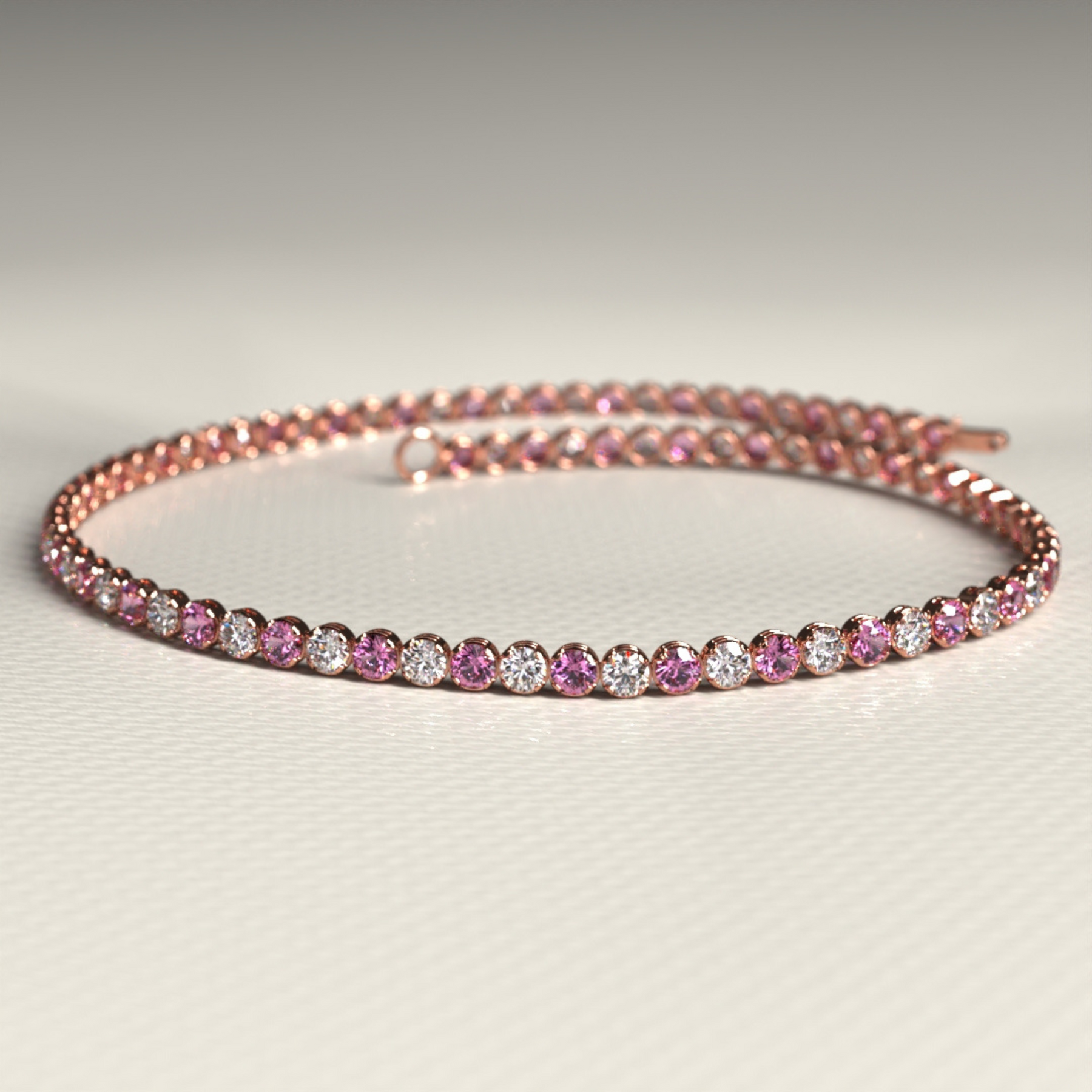 Pink Sapphire & Diamond Alternate Tennis Bracelet in 14K/18K White Gold - Evara Jewelry LLC