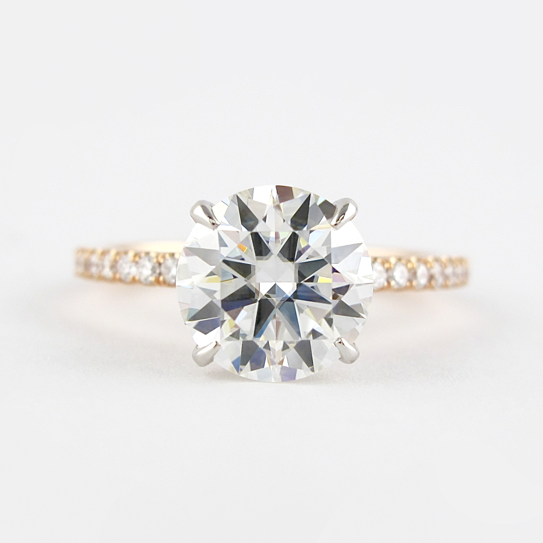 3 Carat Round Cut 4 Prong Engagement Ring with Pave Band
