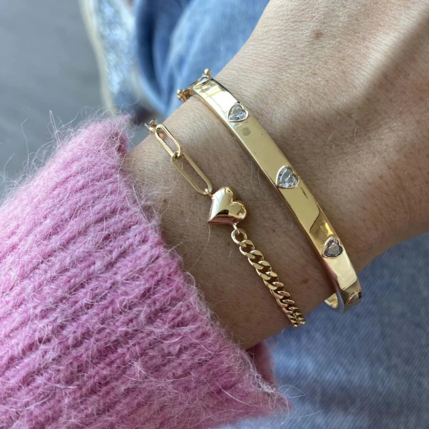 Gold Heart Paperclip & Cuban 50-50 Bracelet - Evara Jewelry LLC