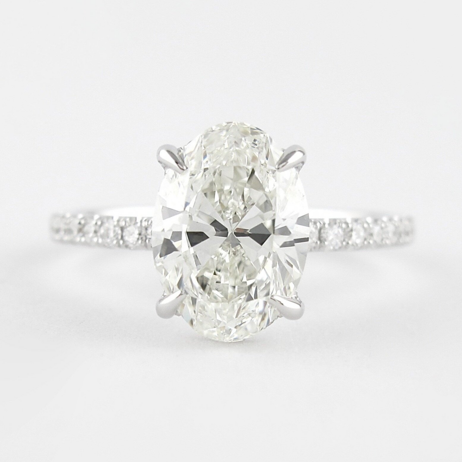 2.50 Carat Oval Cut Prong set Diamond Wedding Ring with Hidden Halo & Pave Diamond Band