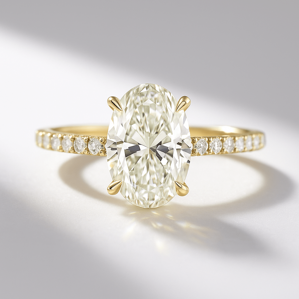 2.50 Carat Oval Cut Prong set Diamond Wedding Ring with Hidden Halo & Pave Diamond Band - Evara Jewelry LLC