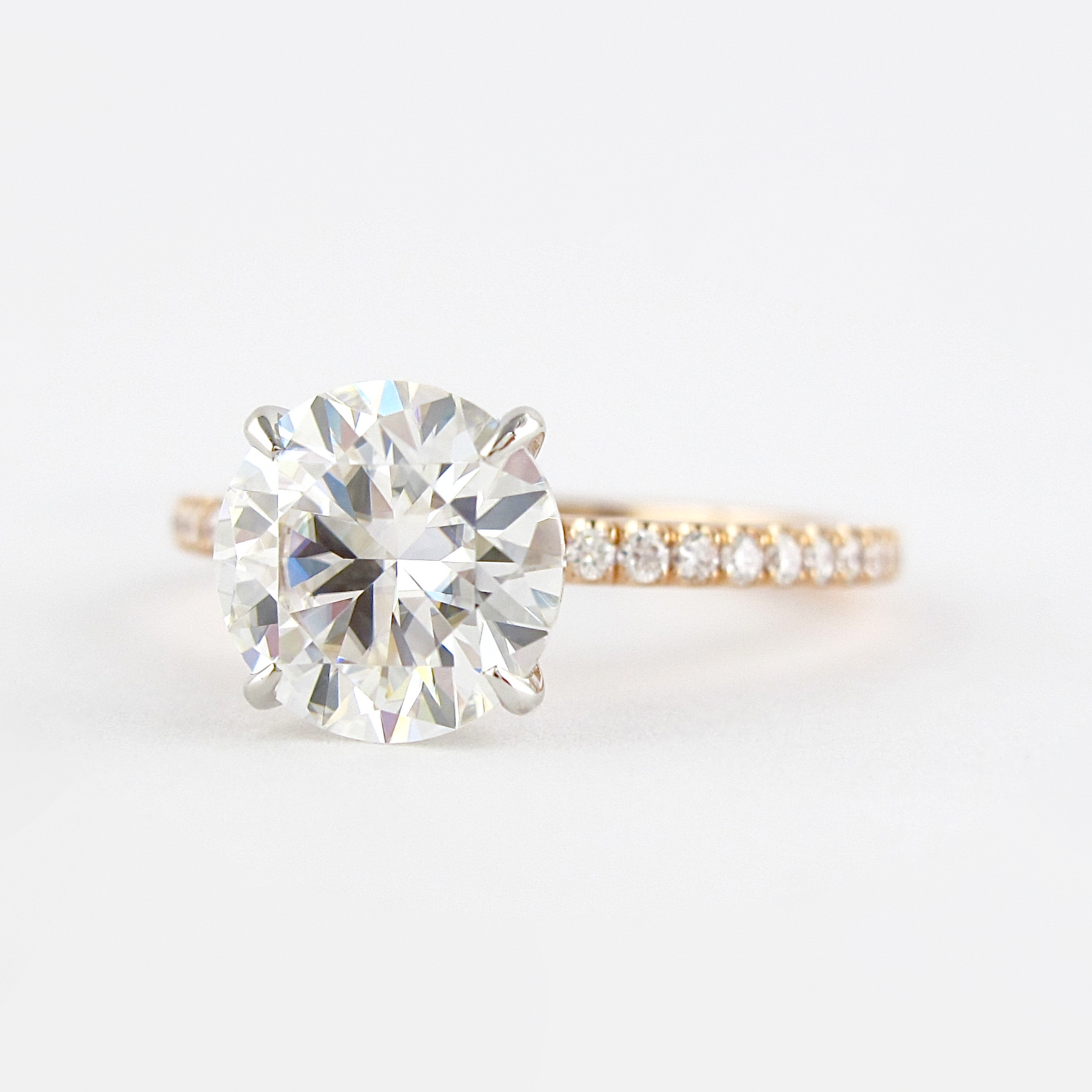 3 Carat Round Cut 4 Prong Engagement Ring with Pave Band - Evara Jewelry LLC