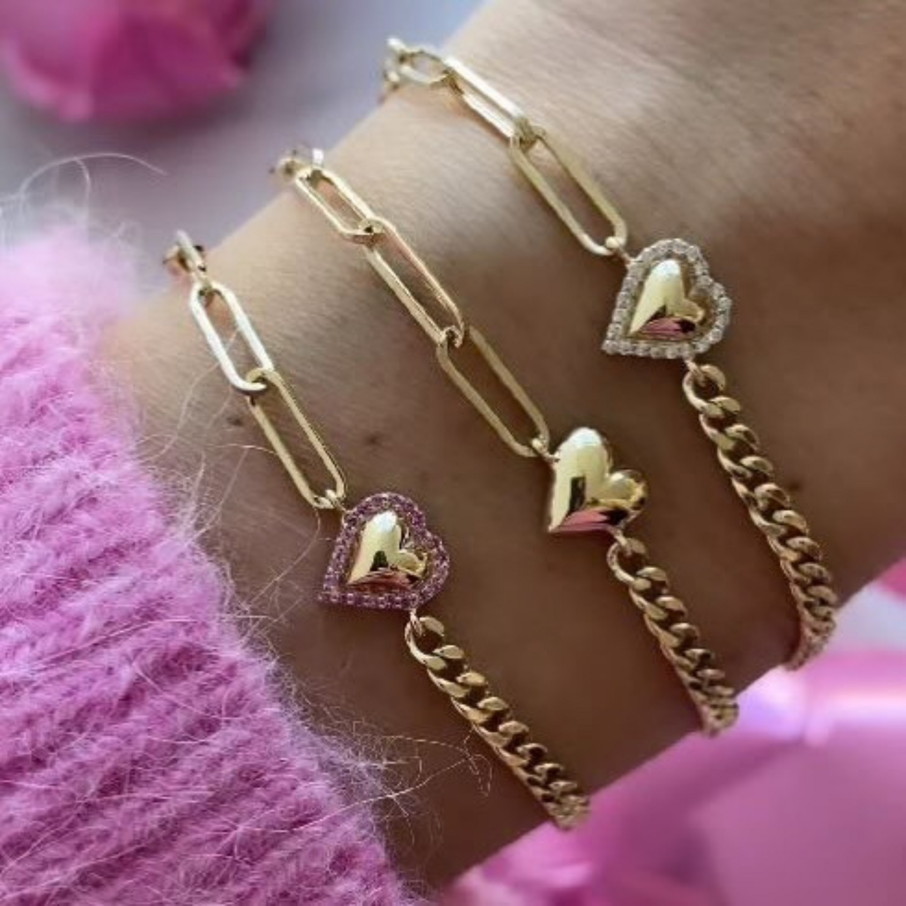 Gold Heart Paperclip & Cuban 50-50 Bracelet - Evara Jewelry LLC