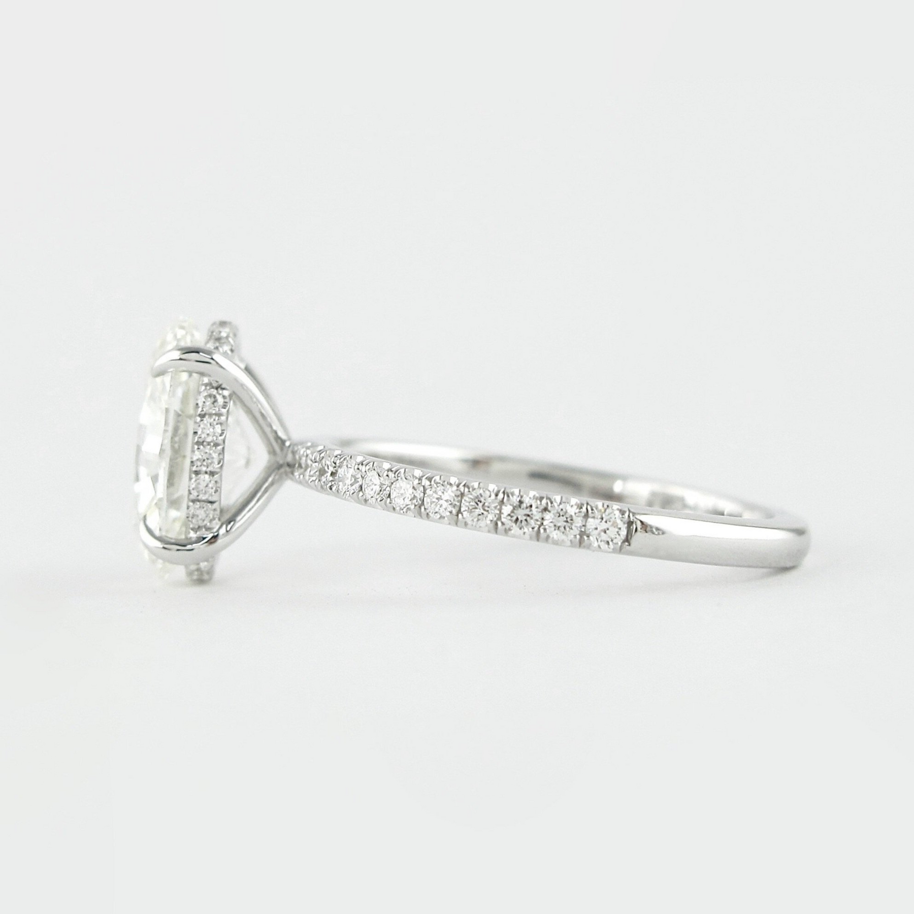 2.50 Carat Oval Cut Prong set Diamond Wedding Ring with Hidden Halo & Pave Diamond Band - Evara Jewelry LLC
