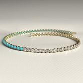 Turquoise & Diamond 50-50 Tennis Bracelet in 14K/18K White Gold - Evara Jewelry LLC