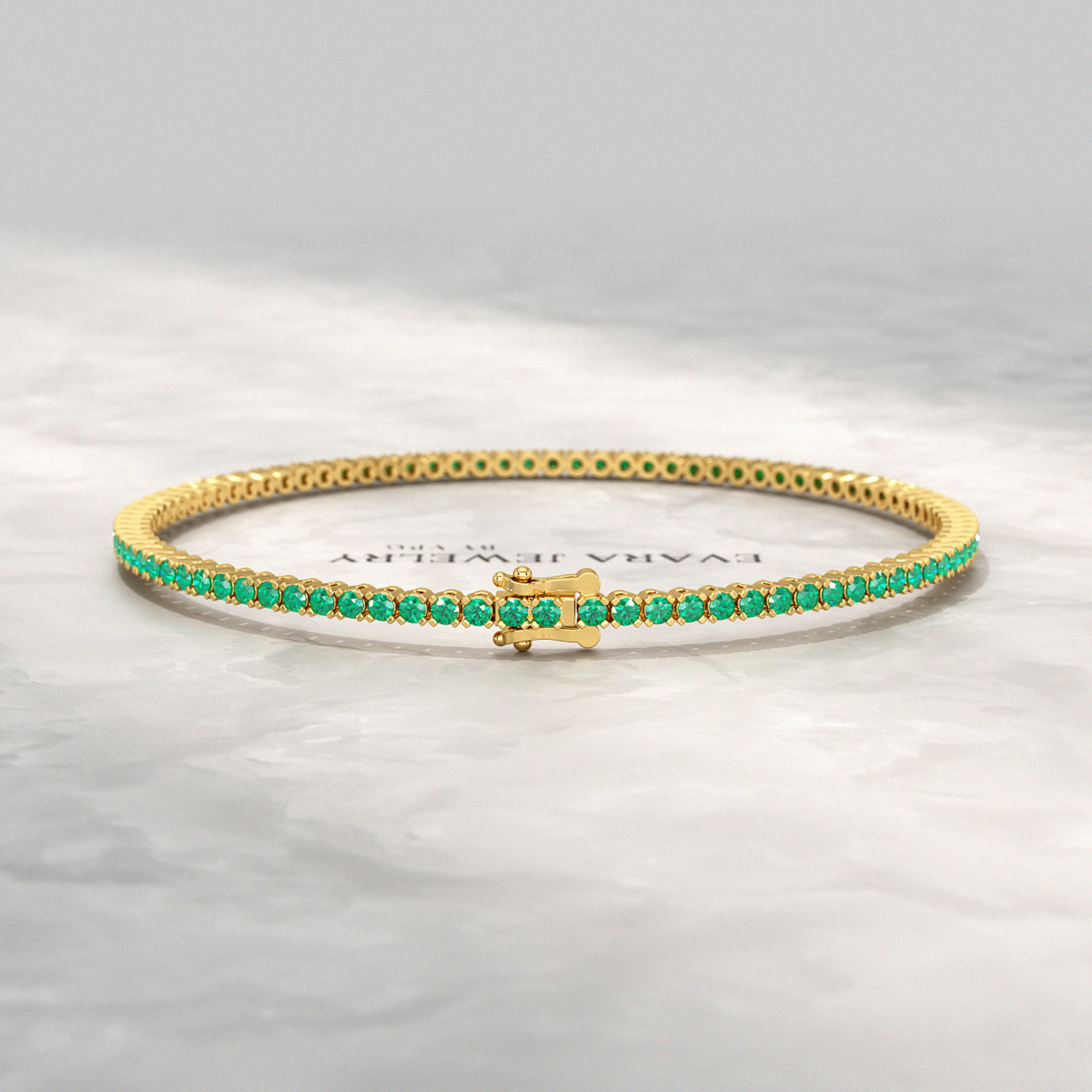 3.02 Carats Natural Emerald Tennis Bracelet in 14K/18K Yellow Gold - Evara Jewelry LLC