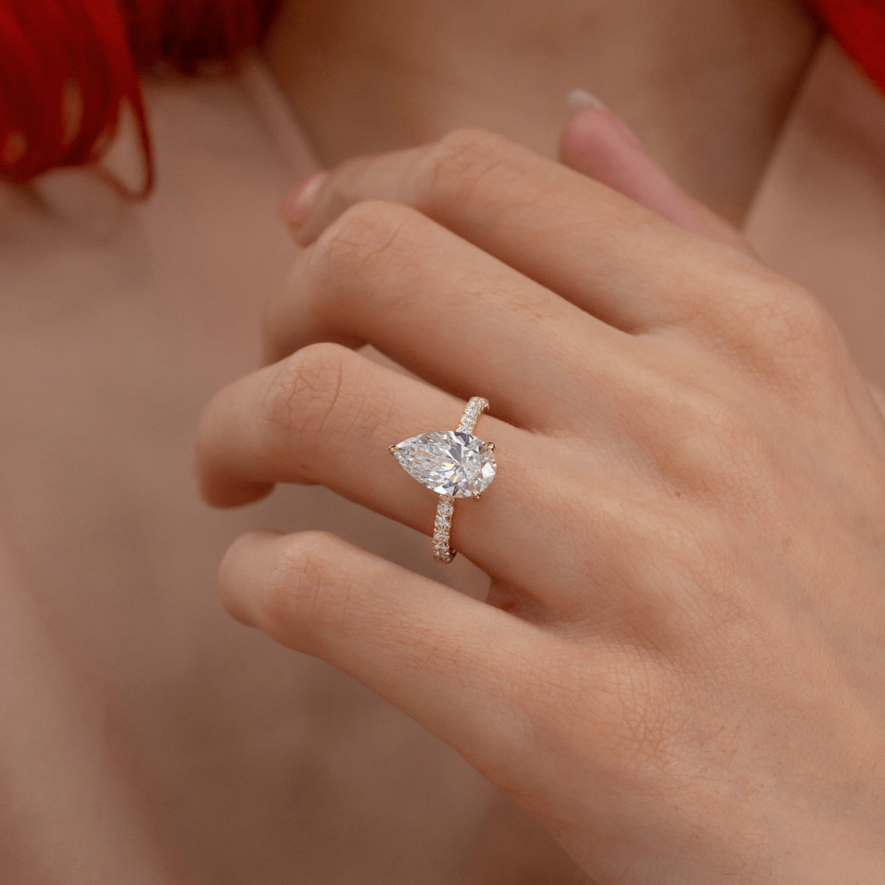 2 Carat Pear Cut Hidden Halo Pave Band Engagement Ring - Evara Jewelry LLC