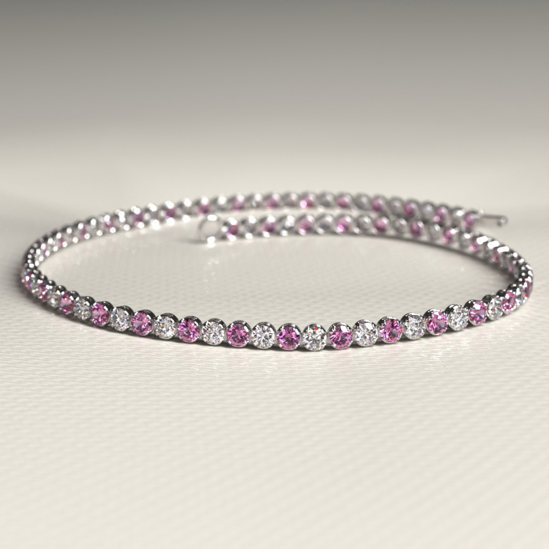 Pink Sapphire & Diamond Alternate Tennis Bracelet in 14K White Gold