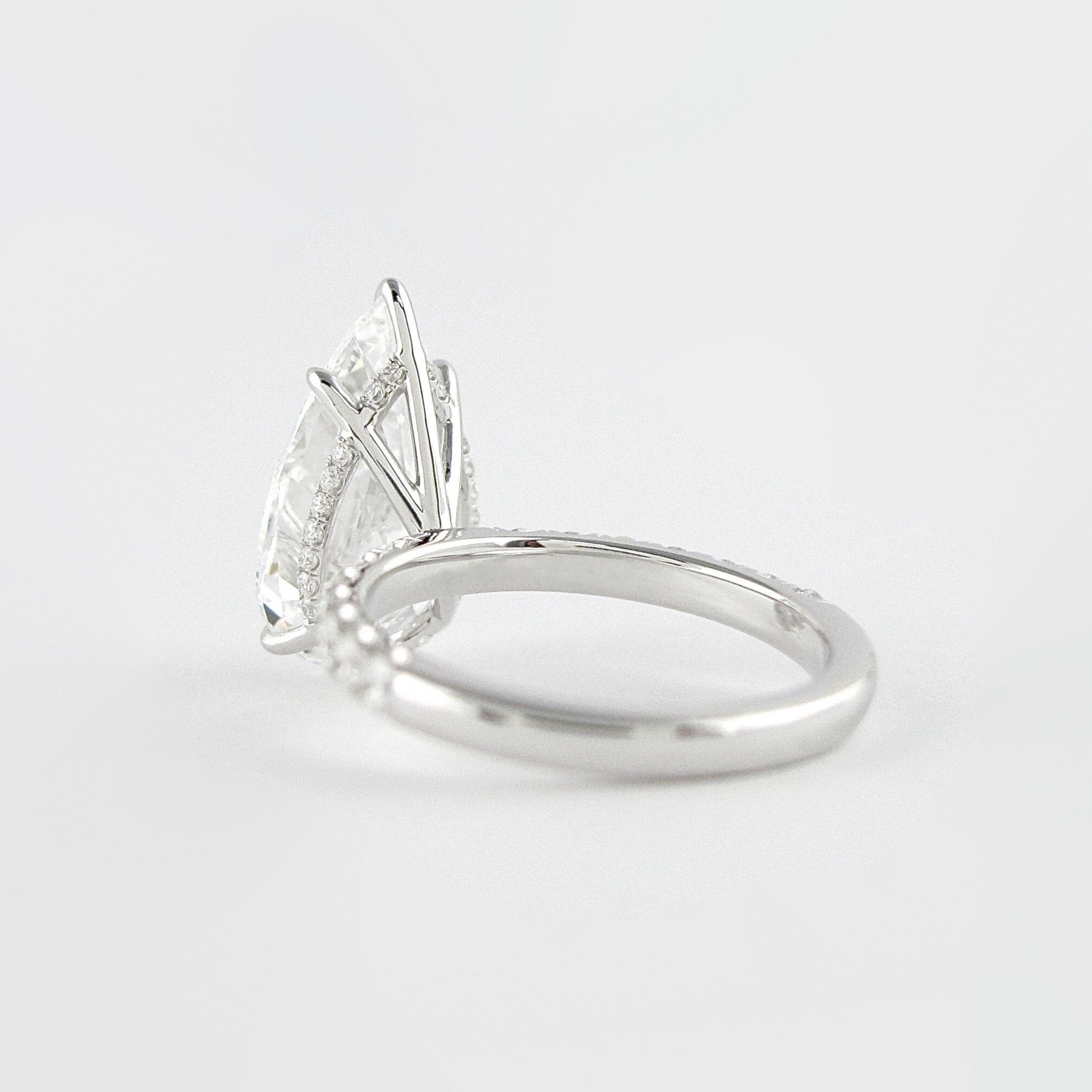 4 Carat Pear Cut Hidden Halo Engagement Ring with Pave Band - Evara Jewelry LLC