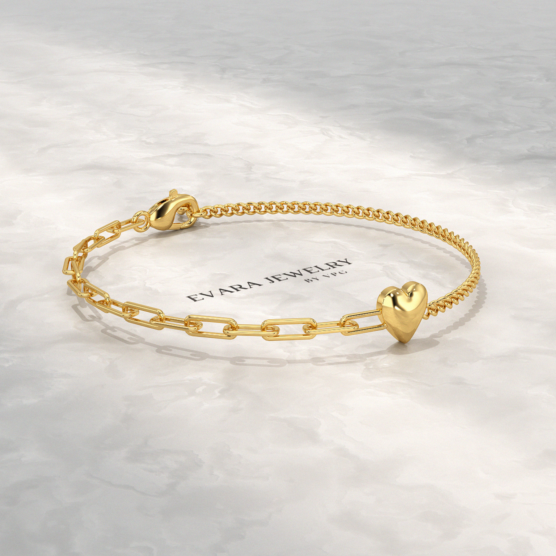 Gold Heart Paperclip & Cuban 50-50 Bracelet - Evara Jewelry LLC