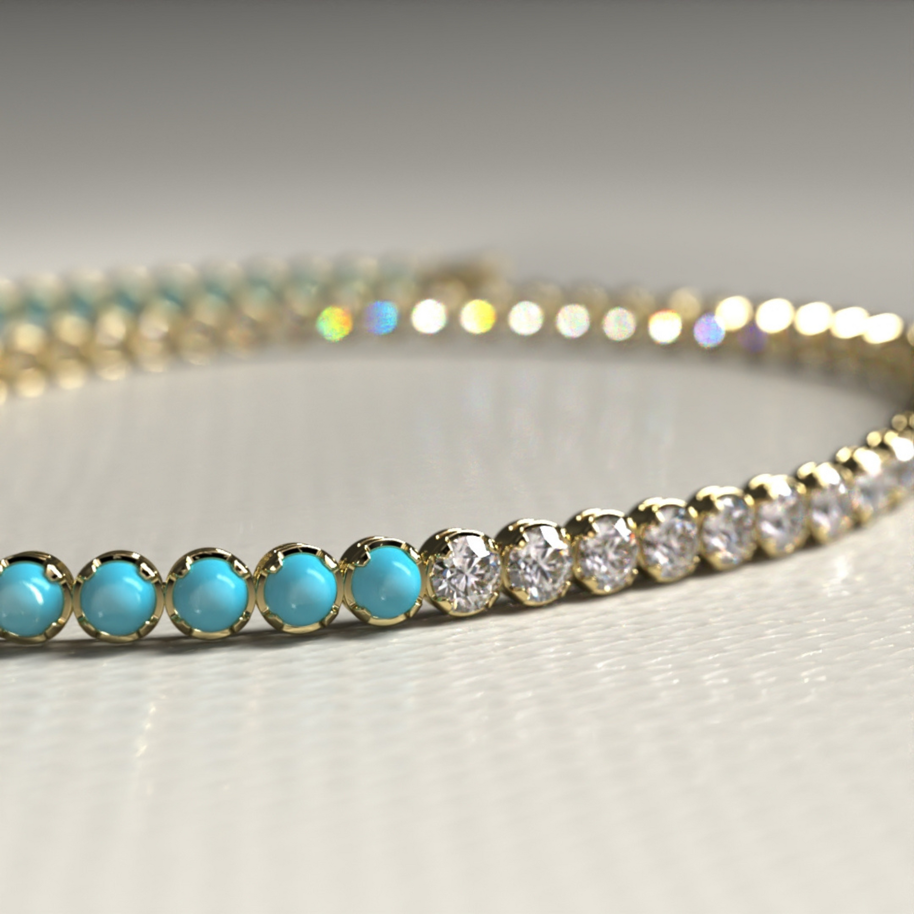 Turquoise & Diamond 50-50 Tennis Bracelet in 14K/18K White Gold - Evara Jewelry LLC