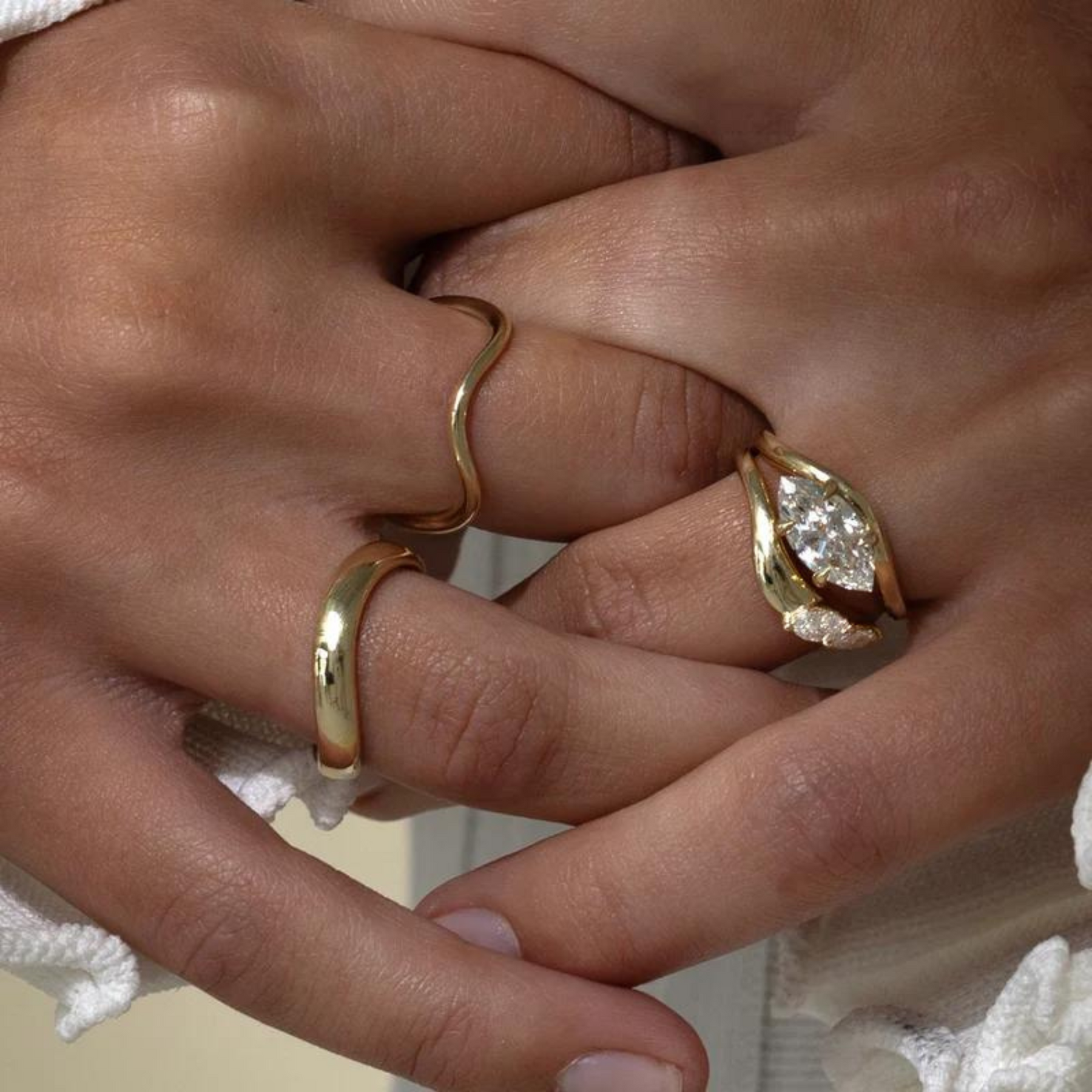 Curved Marquise Band With Lab Grown Diamonds in Solid 14K/18K Gold