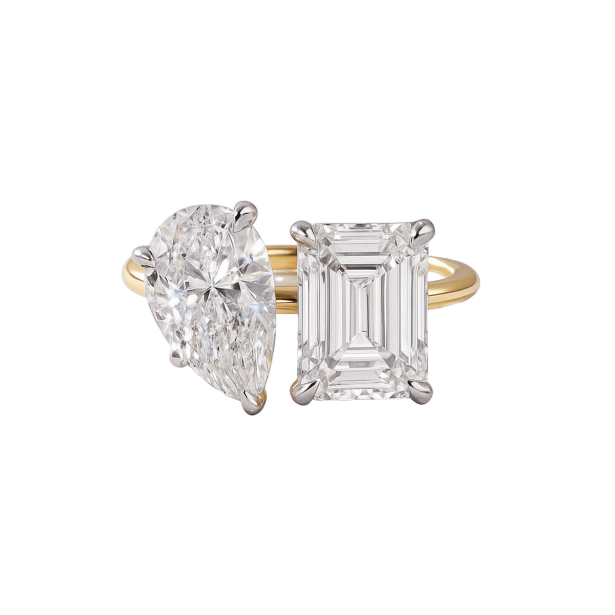 5.50 Carats Pear & Emerald Cut Two Stone Toi Et Moi Wedding Ring - Evara Jewelry LLC