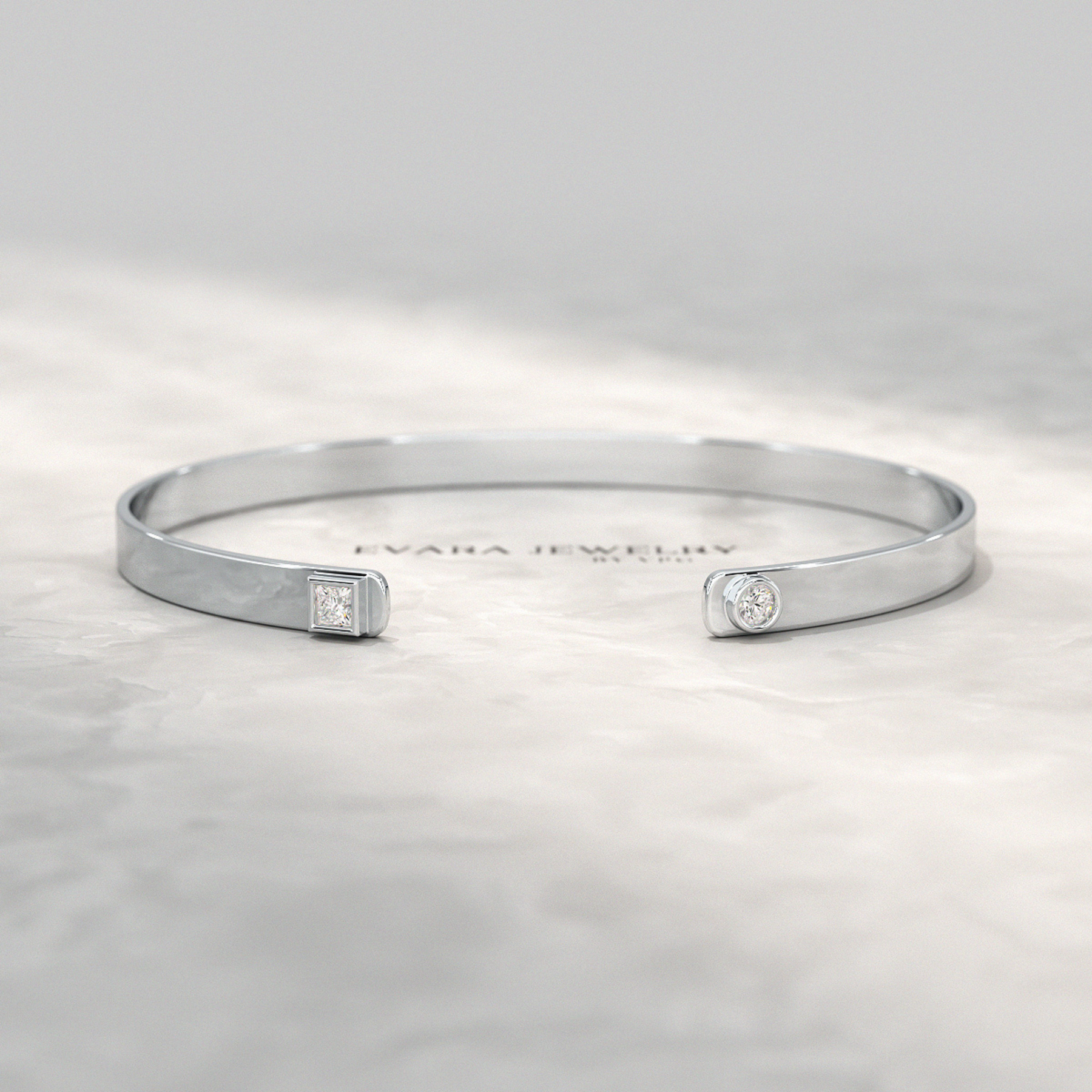 Diamond Solitaire Cuff Bracelet in 10K, 14K, 18K Solid Gold - Evara Jewelry LLC