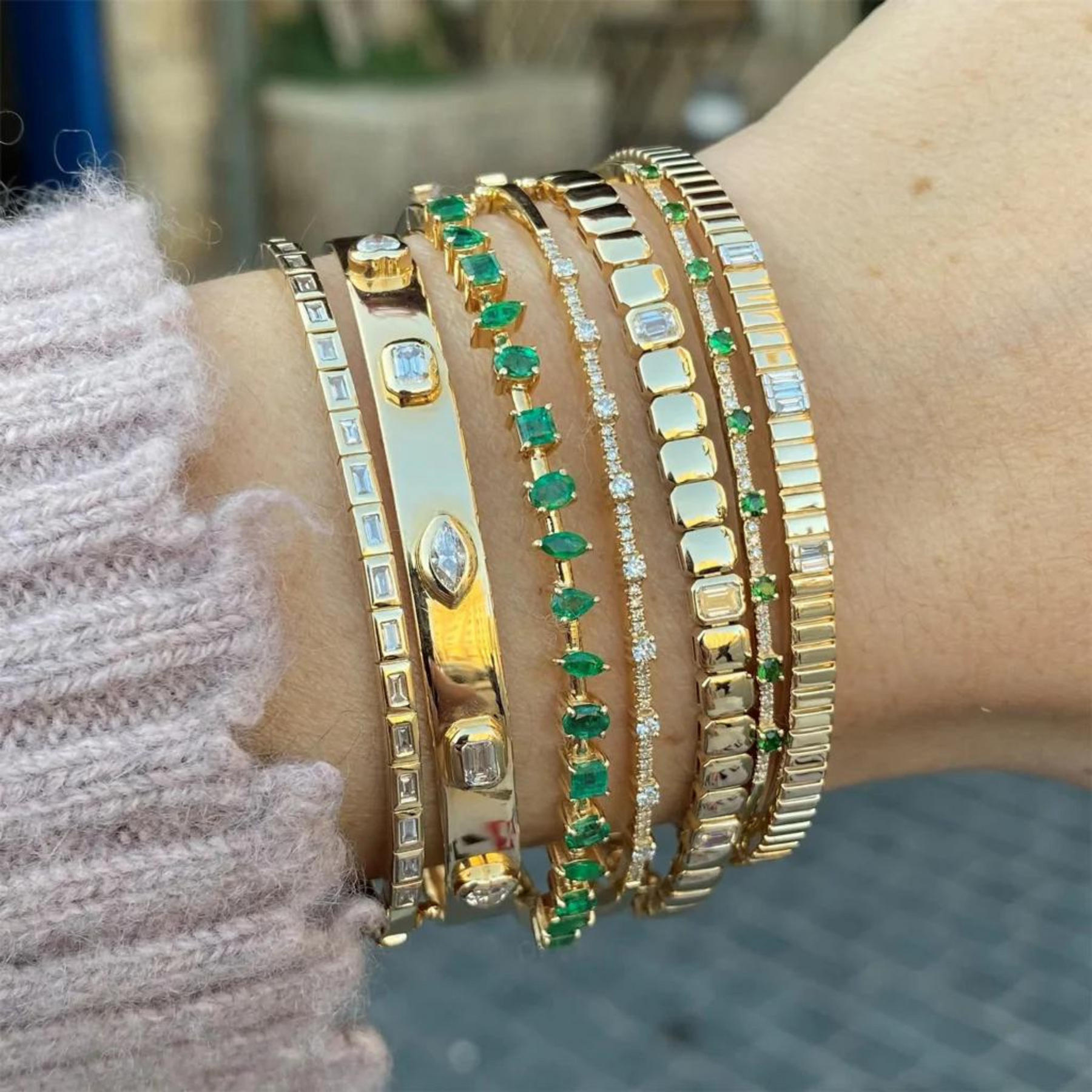 3.25 Carats Lab Grown Emerald Minimalist Cuff Bangle Bracelet - Evara Jewelry LLC