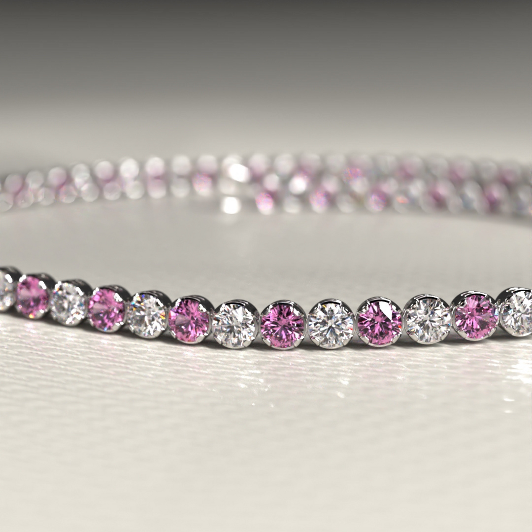 Pink Sapphire & Diamond Alternate Tennis Bracelet in 14K/18K White Gold - Evara Jewelry LLC