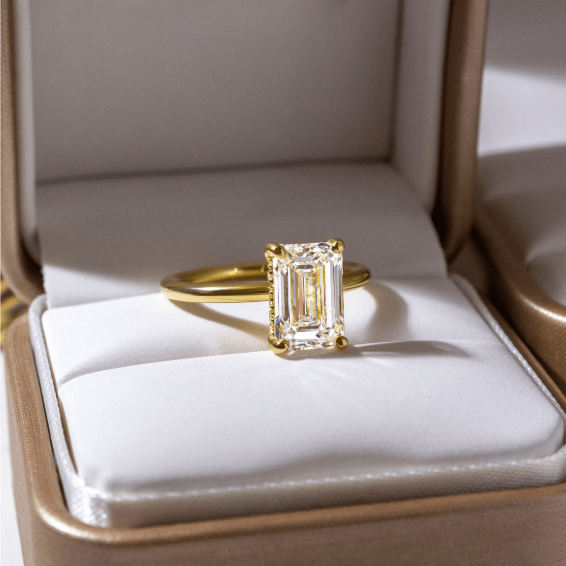 1 Carat Emerald Diamond Minimalist Engagement Ring with Hidden Halo