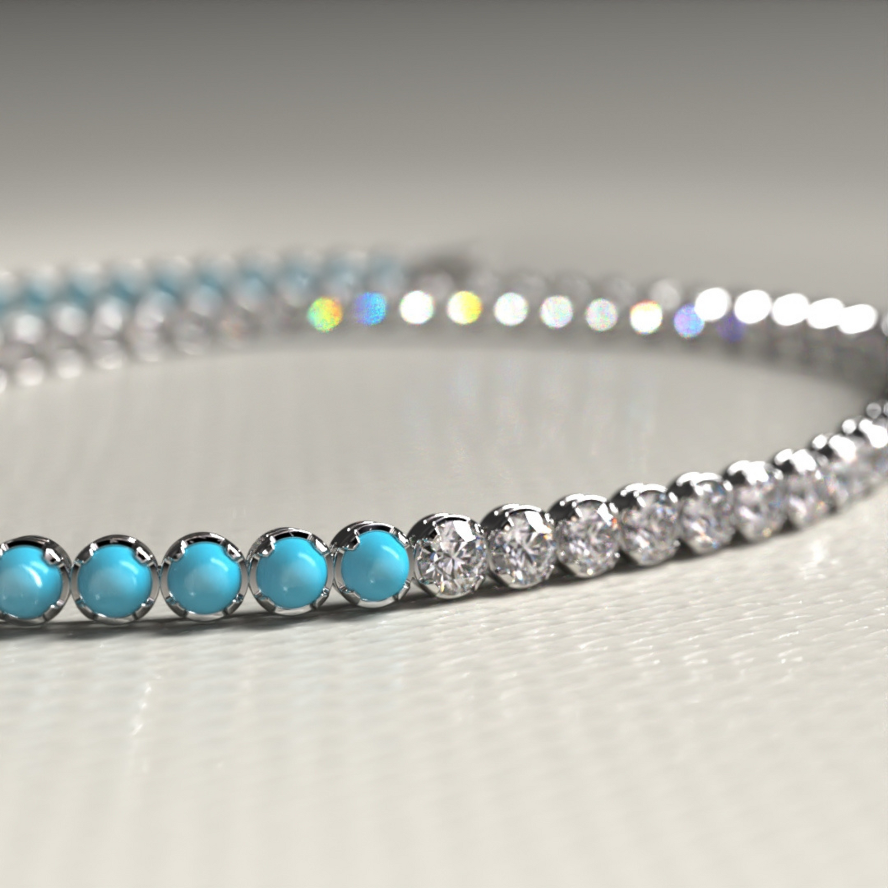 Turquoise & Diamond 50-50 Tennis Bracelet in 14K/18K White Gold - Evara Jewelry LLC
