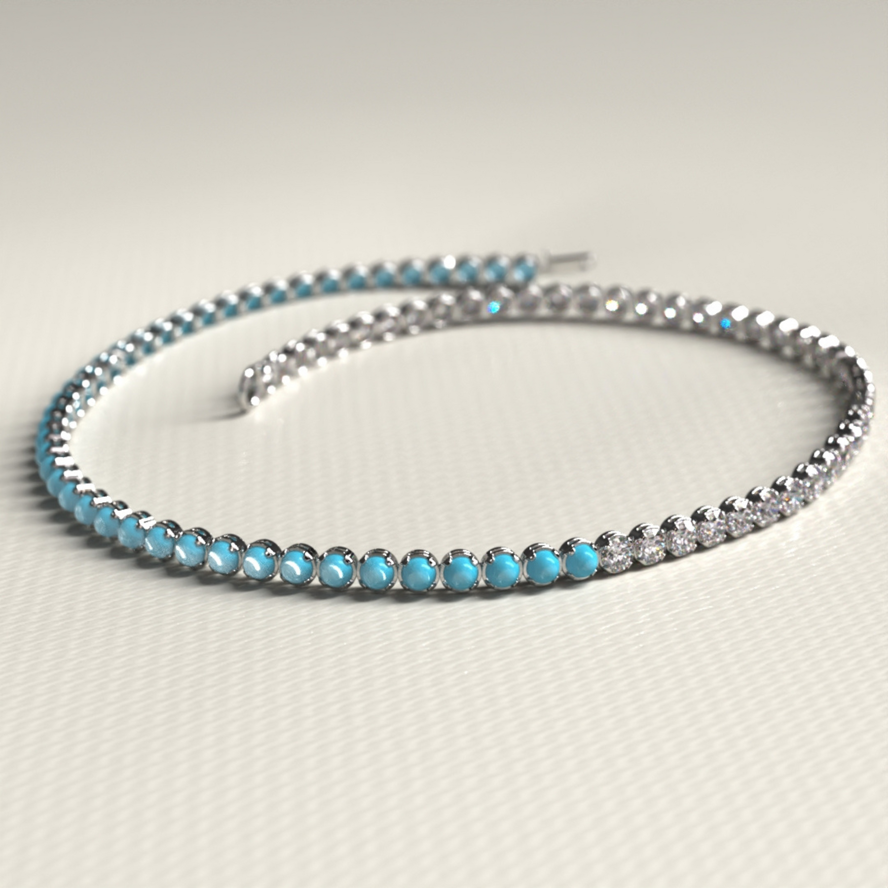 Turquoise & Diamond 50-50 Tennis Bracelet in 14K/18K White Gold - Evara Jewelry LLC