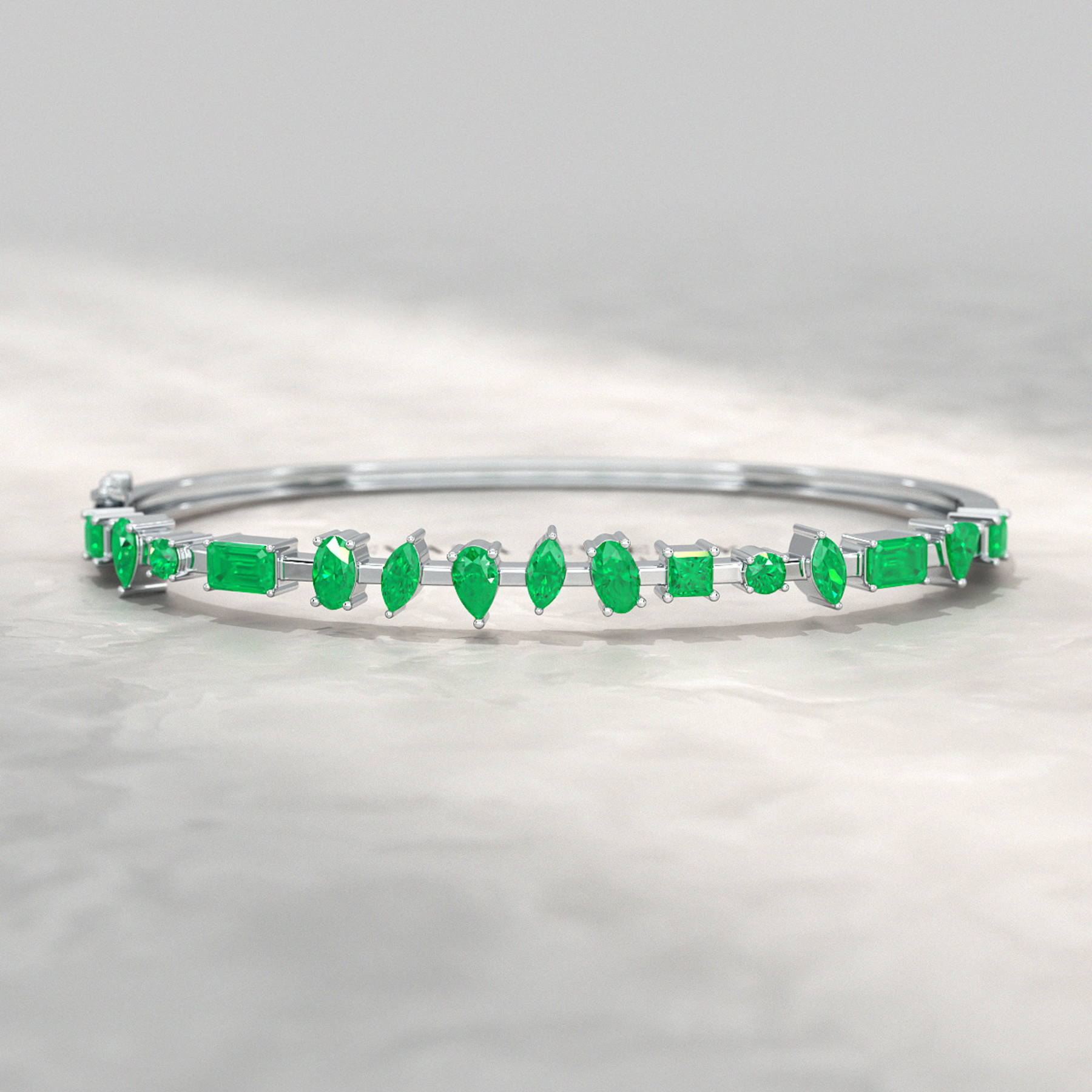 3.25 Carats Lab Grown Emerald Minimalist Cuff Bangle Bracelet - Evara Jewelry LLC
