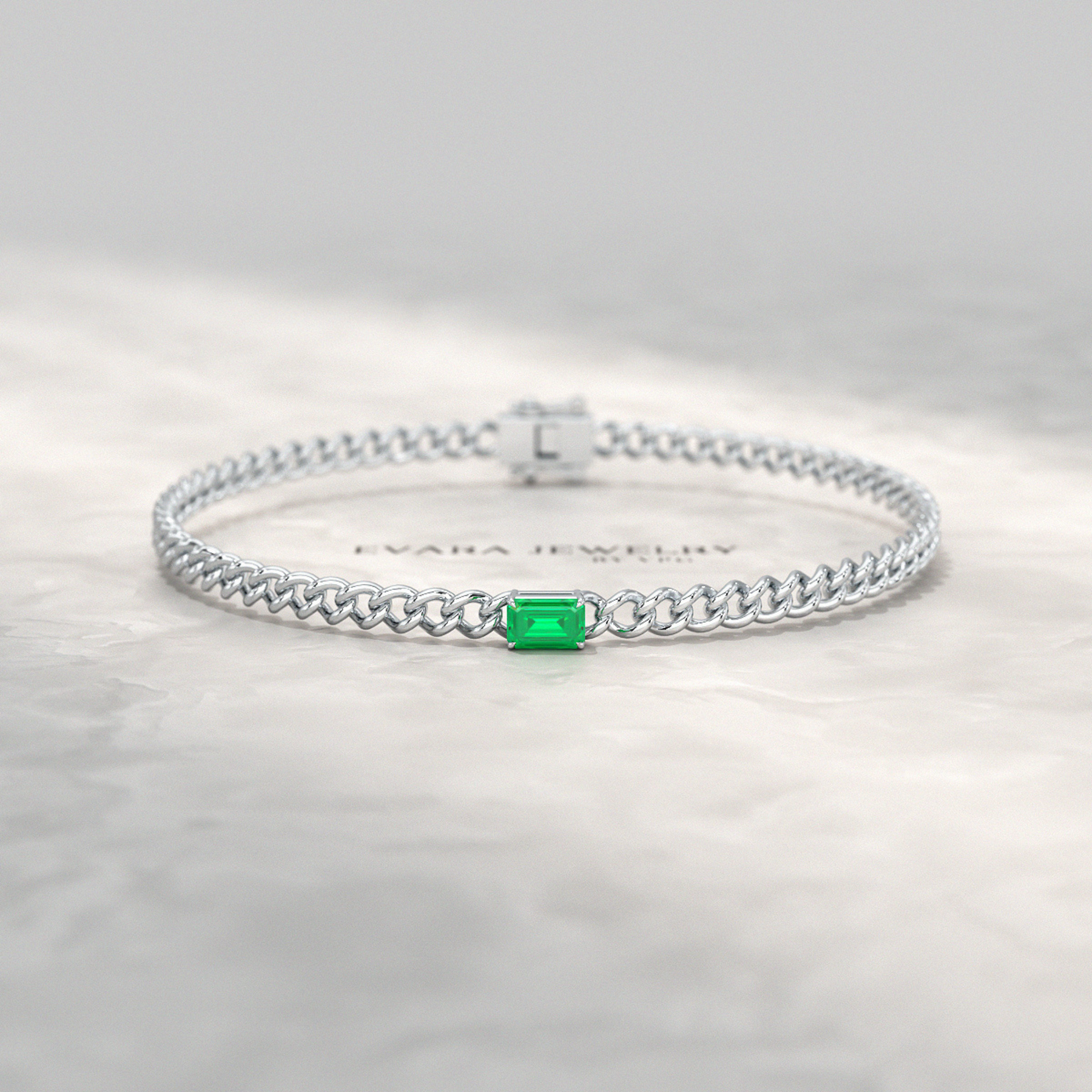Natural Emerald Cuban Chain Link Statement Bracelet in 14K Yellow Gold - Evara Jewelry LLC