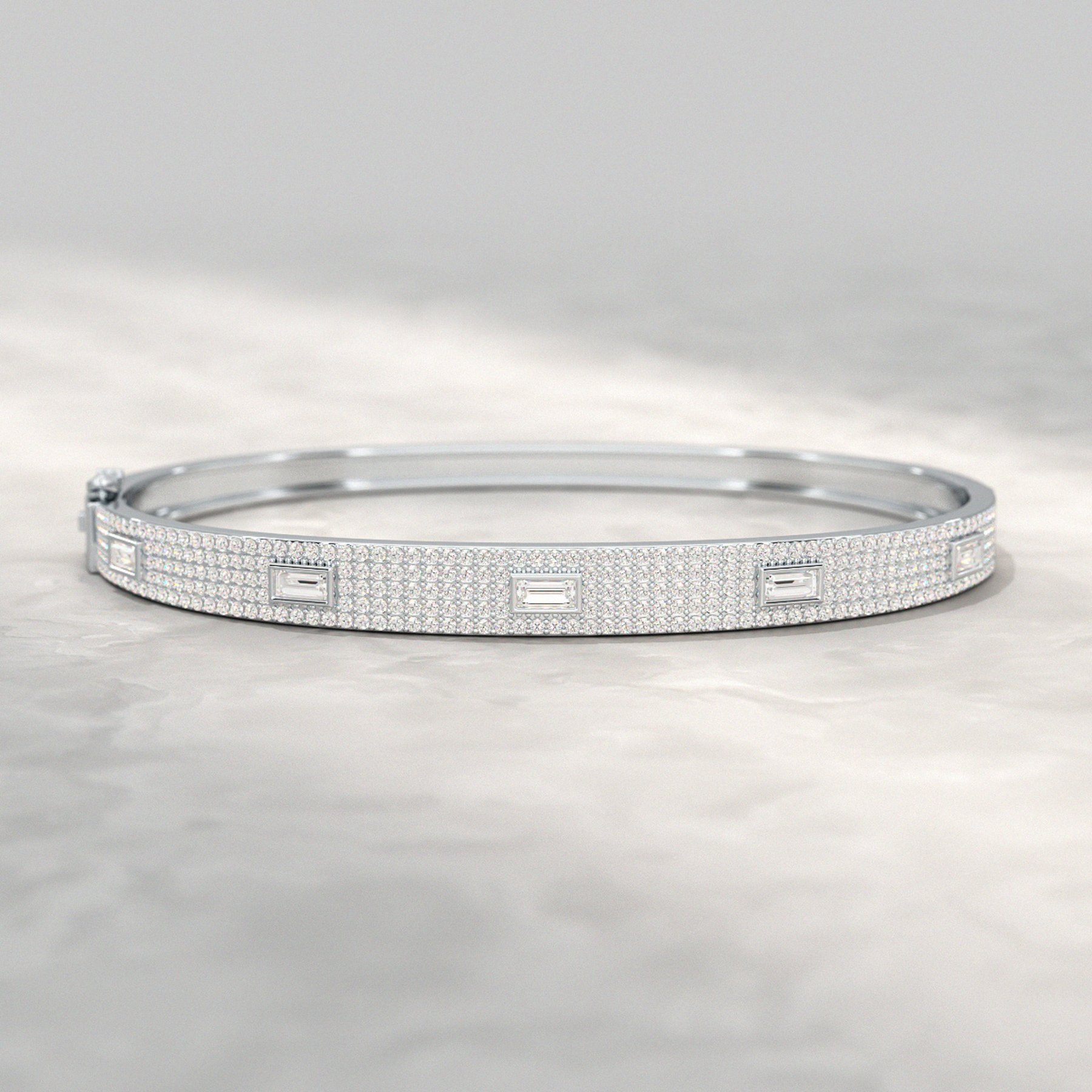 Diamond Round & Baguette Luxury Cuff Bracelet in Gold - Evara Jewelry LLC