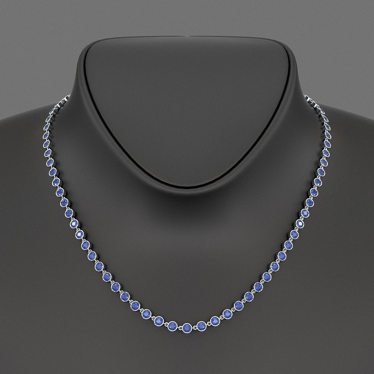 9.25 Carats Natural Blue Sapphire Choker Necklace in 18K White Gold