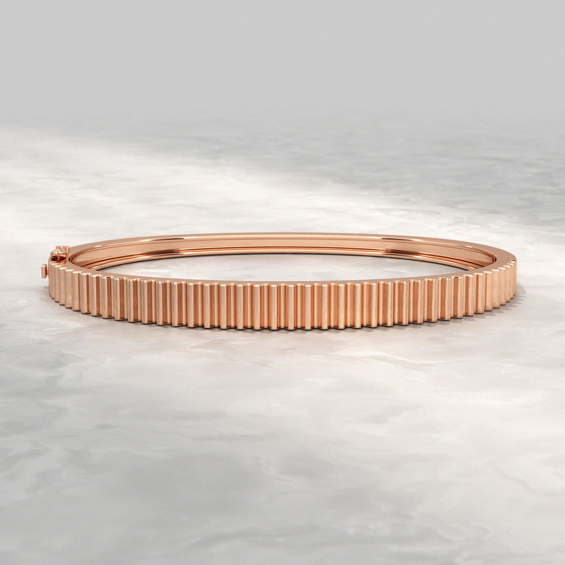 Ribbed Pattern Cuff Bangle in Solid Gold - Evara Jewelry LLC