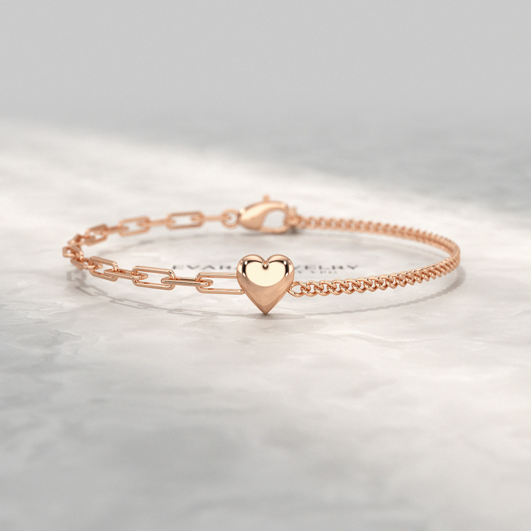 Gold Heart Paperclip & Cuban 50-50 Bracelet - Evara Jewelry LLC