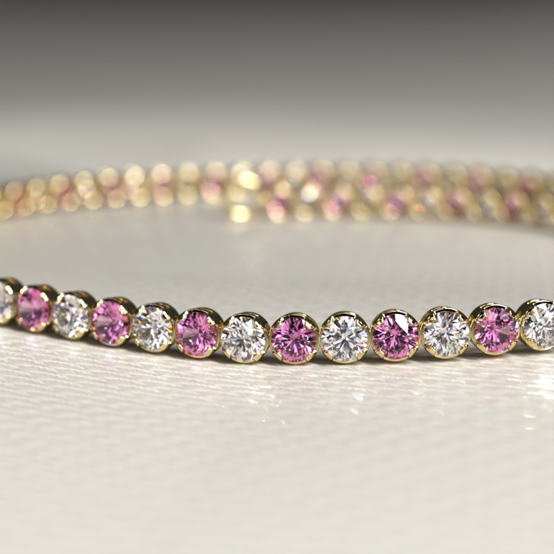 Pink Sapphire & Diamond Alternate Tennis Bracelet in 14K/18K White Gold - Evara Jewelry LLC