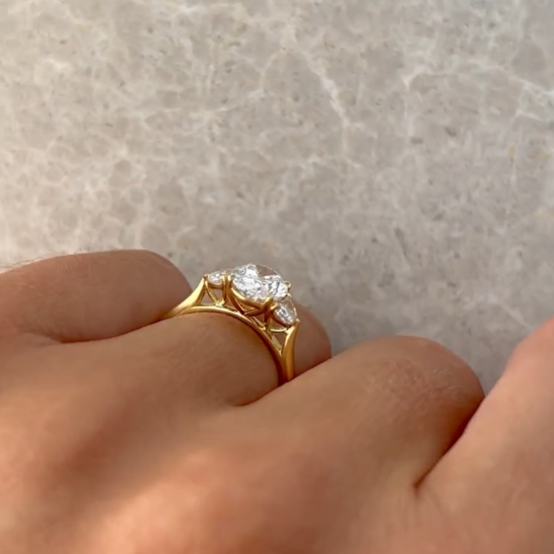 1.50 Carat Oval Diamond Engagement Ring with Half Moon Stones - Evara Jewelry LLC