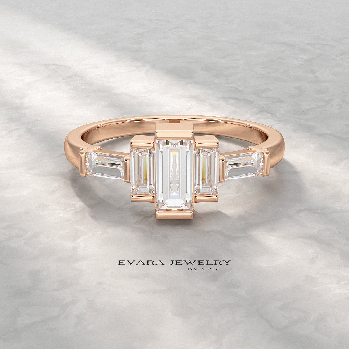 Art Deco Baguette Diamond 5 Stone Statement Ring