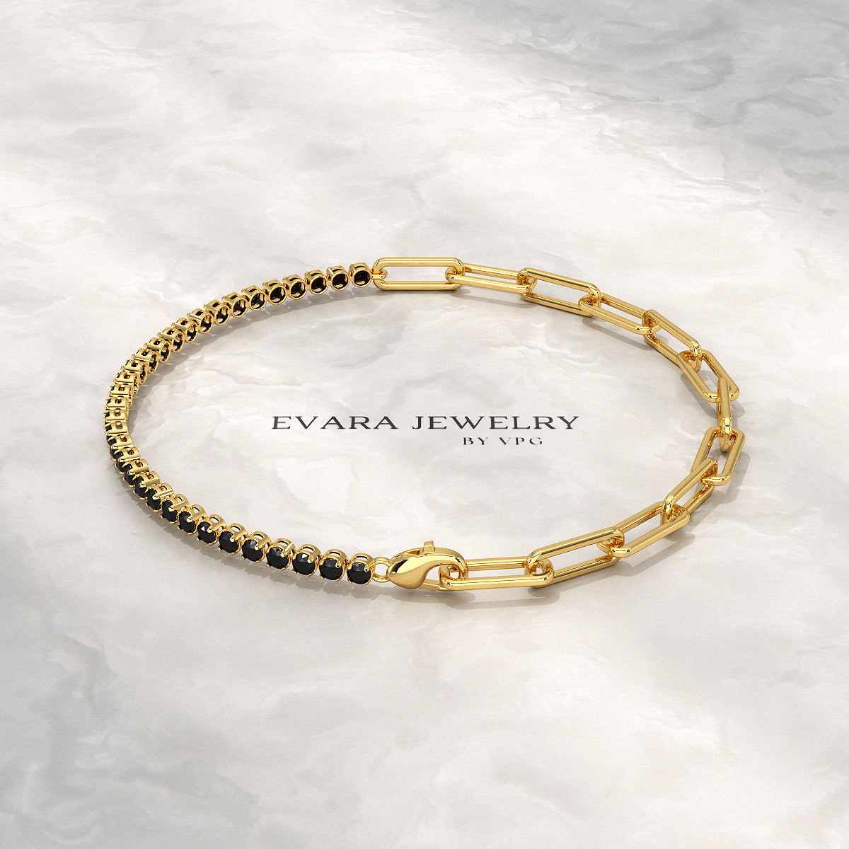 1.32 Carat Black Diamond & Paperclip 50-50 Tennis Bracelet