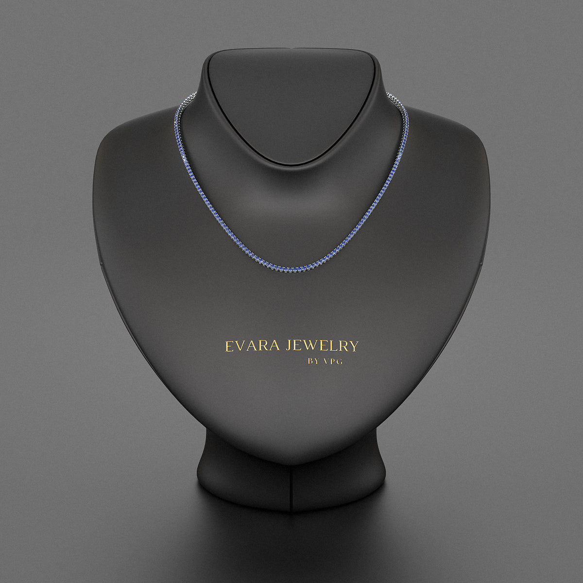 Natural Blue Sapphire Tennis Necklace in 14K/18K White Gold