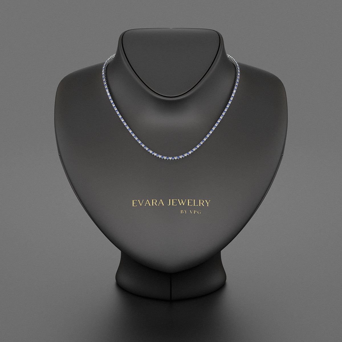 Blue Sapphire & Diamond Alternate Tennis Necklace in 14K/18K White Gold