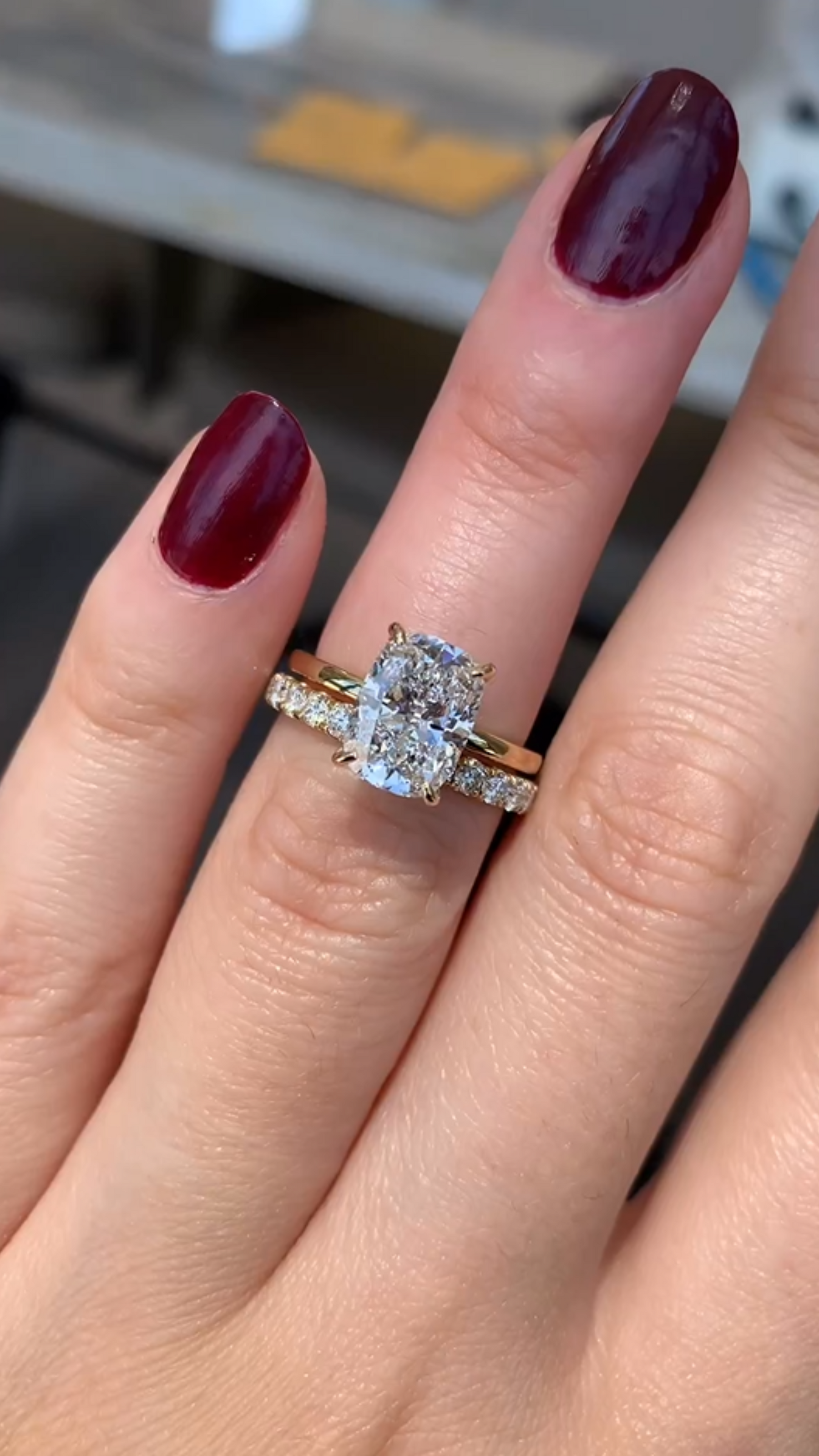 2 Carat Elongated Cushion Cut Two Tone Wedding Ring - Evara Jewelry LLC