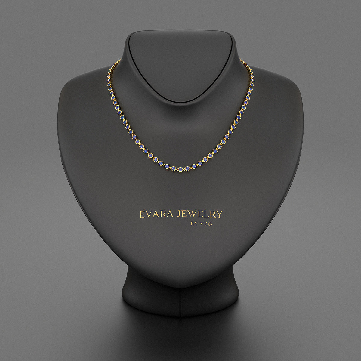 9.25 Carats Natural Blue Sapphire Choker Necklace in 18K White Gold