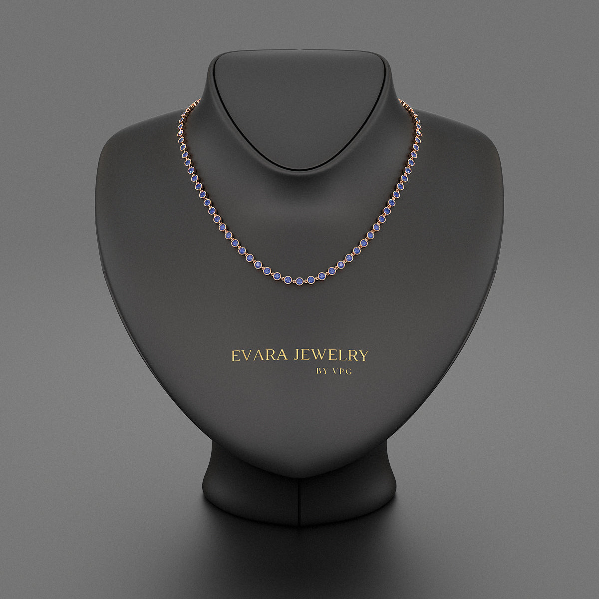 9.25 Carats Natural Blue Sapphire Choker Necklace in 18K White Gold