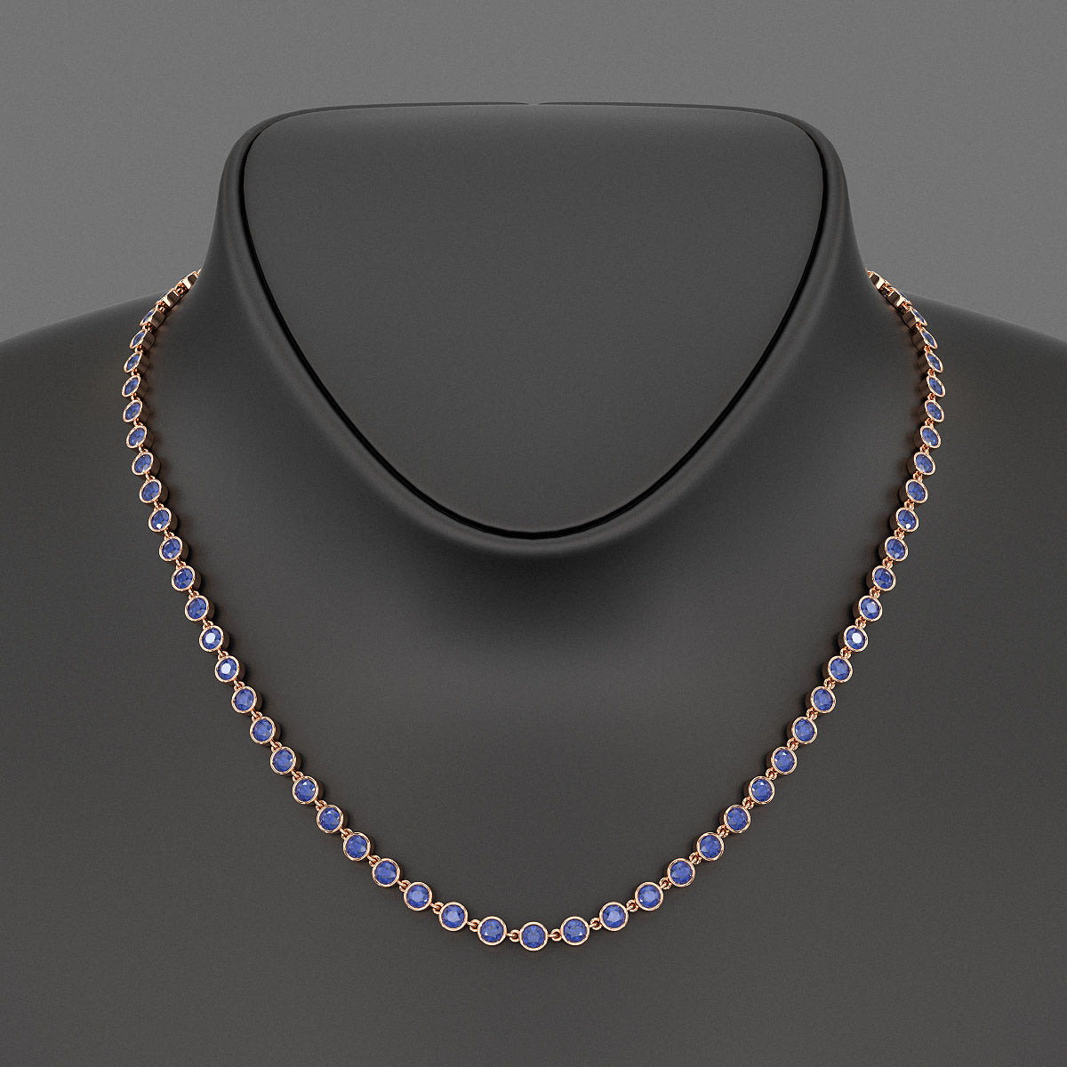 9.25 Carats Natural Blue Sapphire Choker Necklace in 18K White Gold