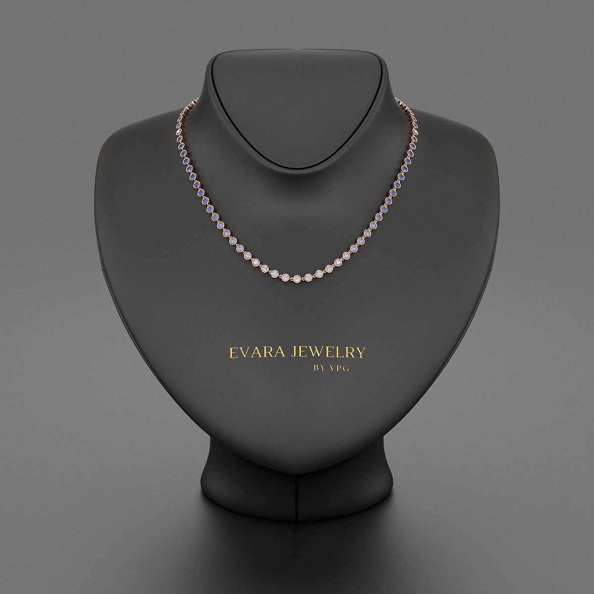 9.32 Carats Natural Ombre Blue Sapphire Choker Necklace in 18K White Gold