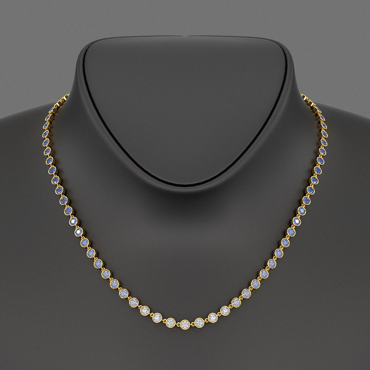 9.32 Carats Natural Ombre Blue Sapphire Choker Necklace in 18K White Gold