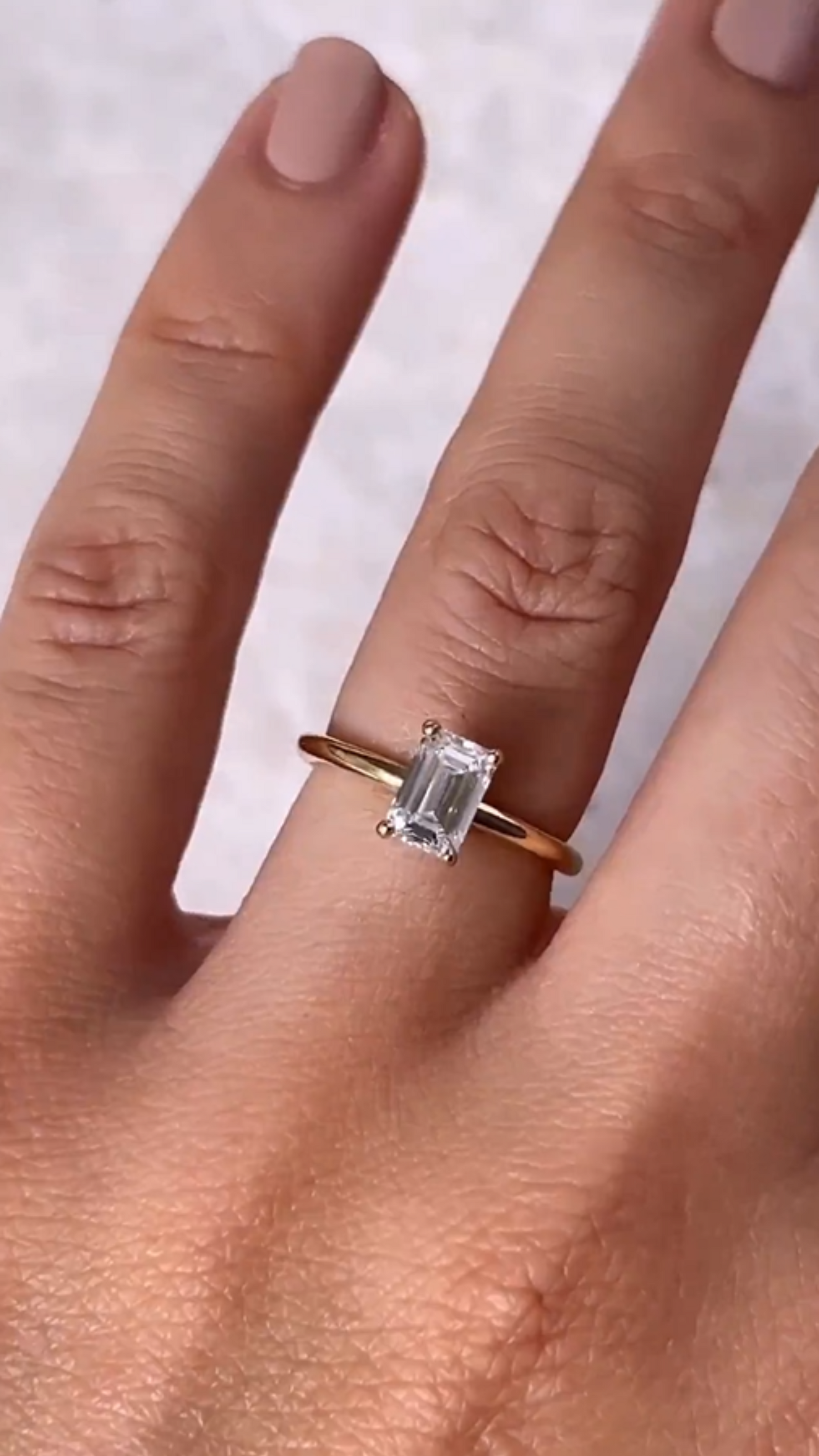 1 Carat Emerald Diamond Minimalist Ring with Hidden Halo in 14K Yellow Gold - Evara Jewelry LLC