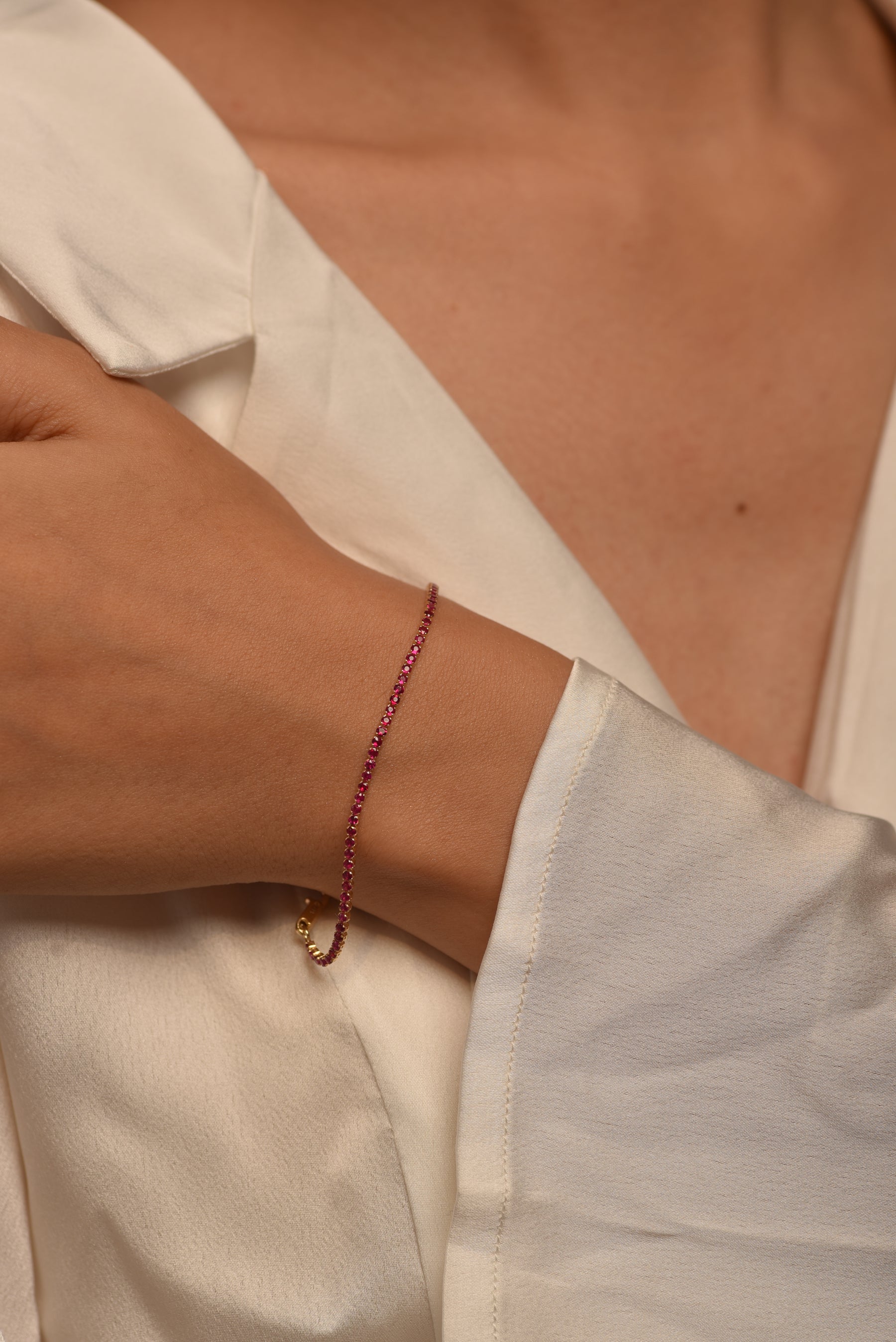 Red Garnet Tennis Bracelet in 14K/18K Solid Gold