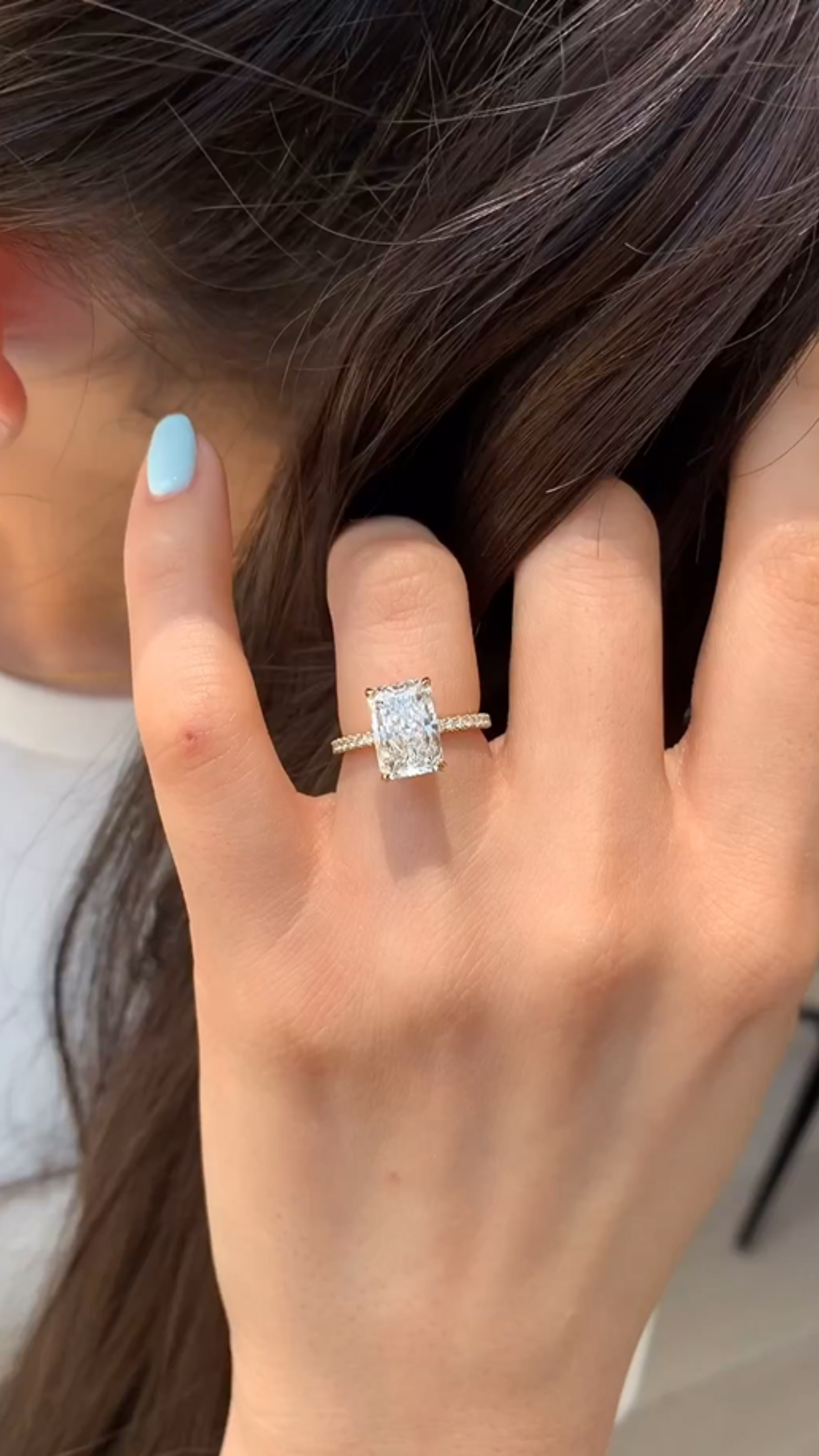 2 Carat Radiant Cut Engagement Ring with Pave Diamond Band - Evara Jewelry LLC