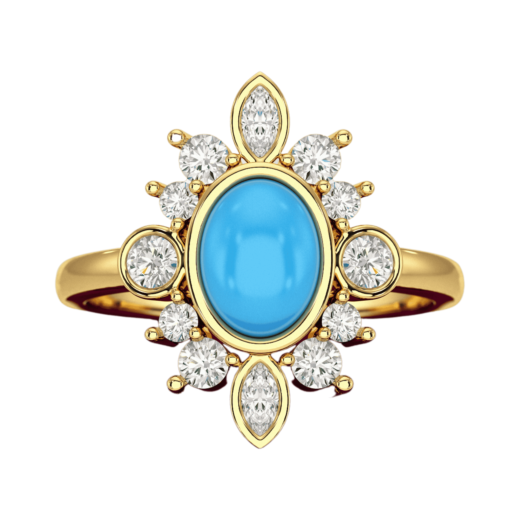 Diamond & Natural Turquoise Art Deco Statement Oval Wedding Ring