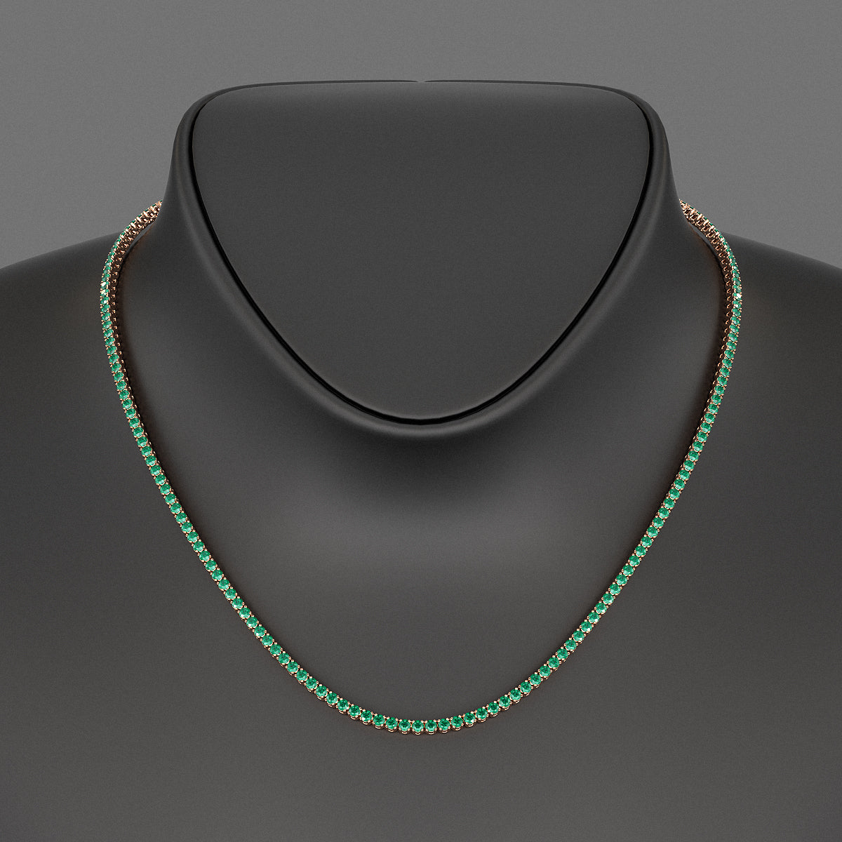 Natural Zambian Green Emerald Tennis Necklace in 14K/18K White Gold