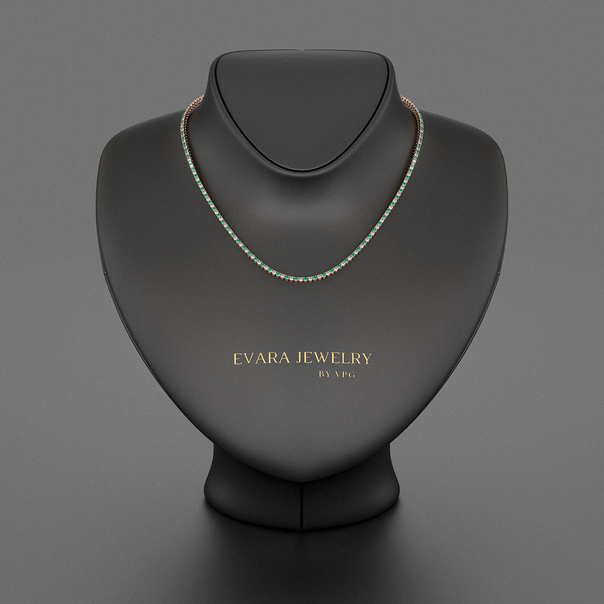 Natural Emerald & Diamond Alternate Tennis Necklace in 14K/18K Gold